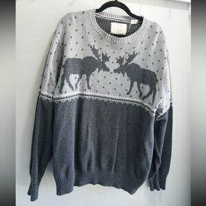 Weatherproof Gray Crewneck Sweater Moose Design